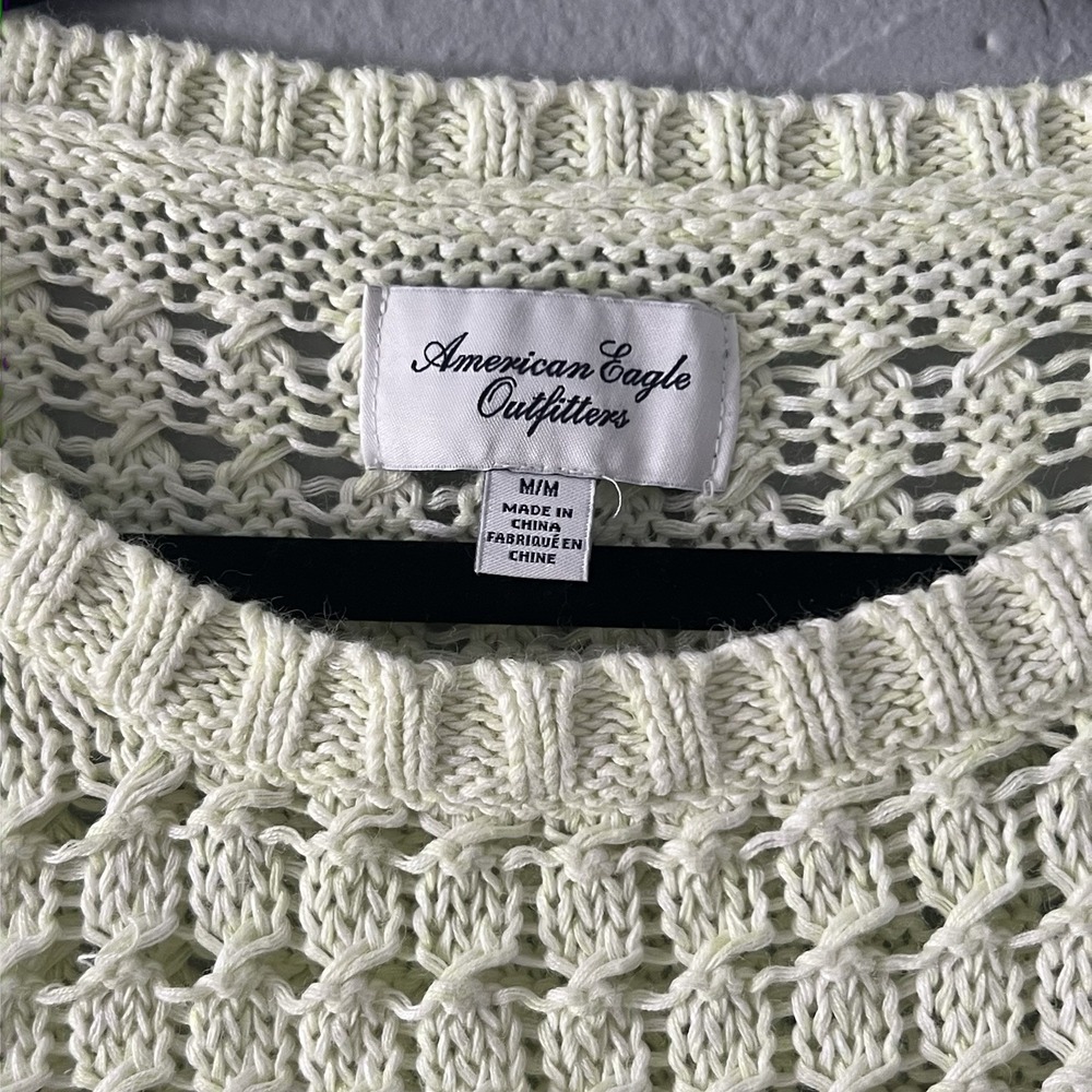 Y2K American Eagle Open Knit Sweater Crochet Boho Women's M Coastal Chunky - Picture 4 of 5